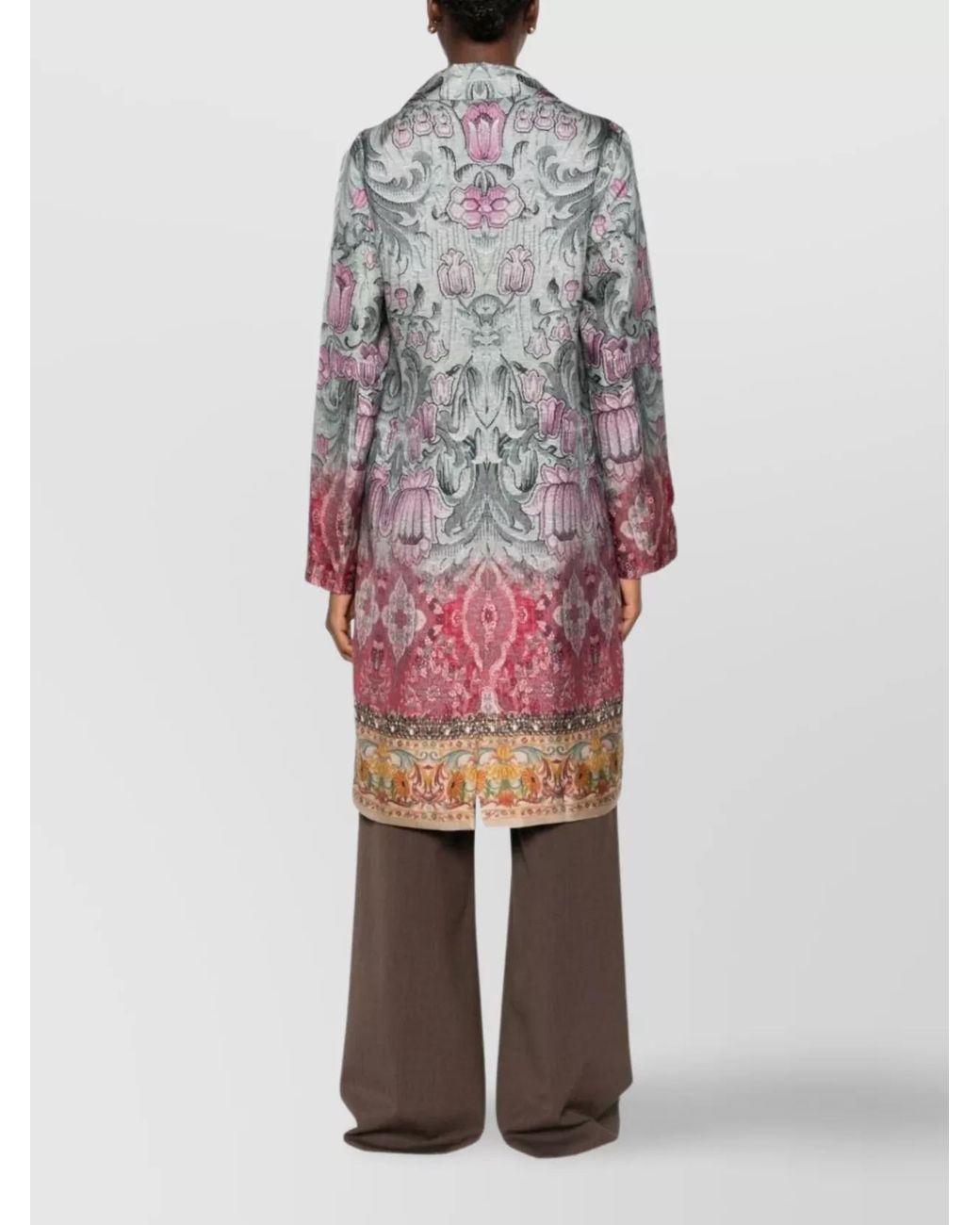 Pierre Louis Mascia Pink Silk Floral-Print Beaded Single-Breasted Coat