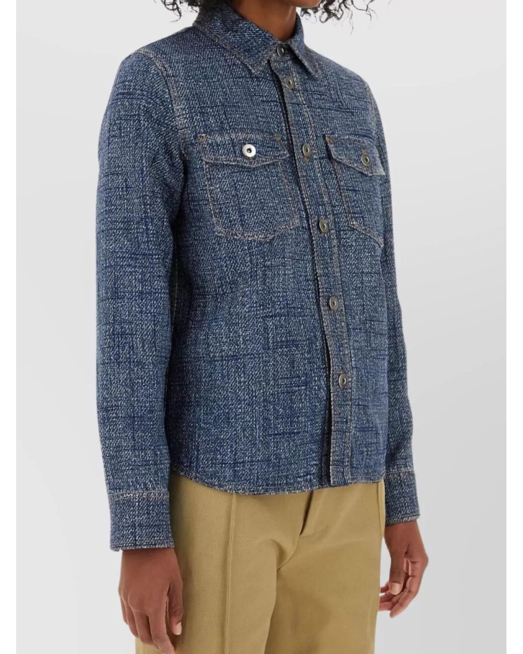 Bottega Veneta Blue Silk-Blend Printed Shirt