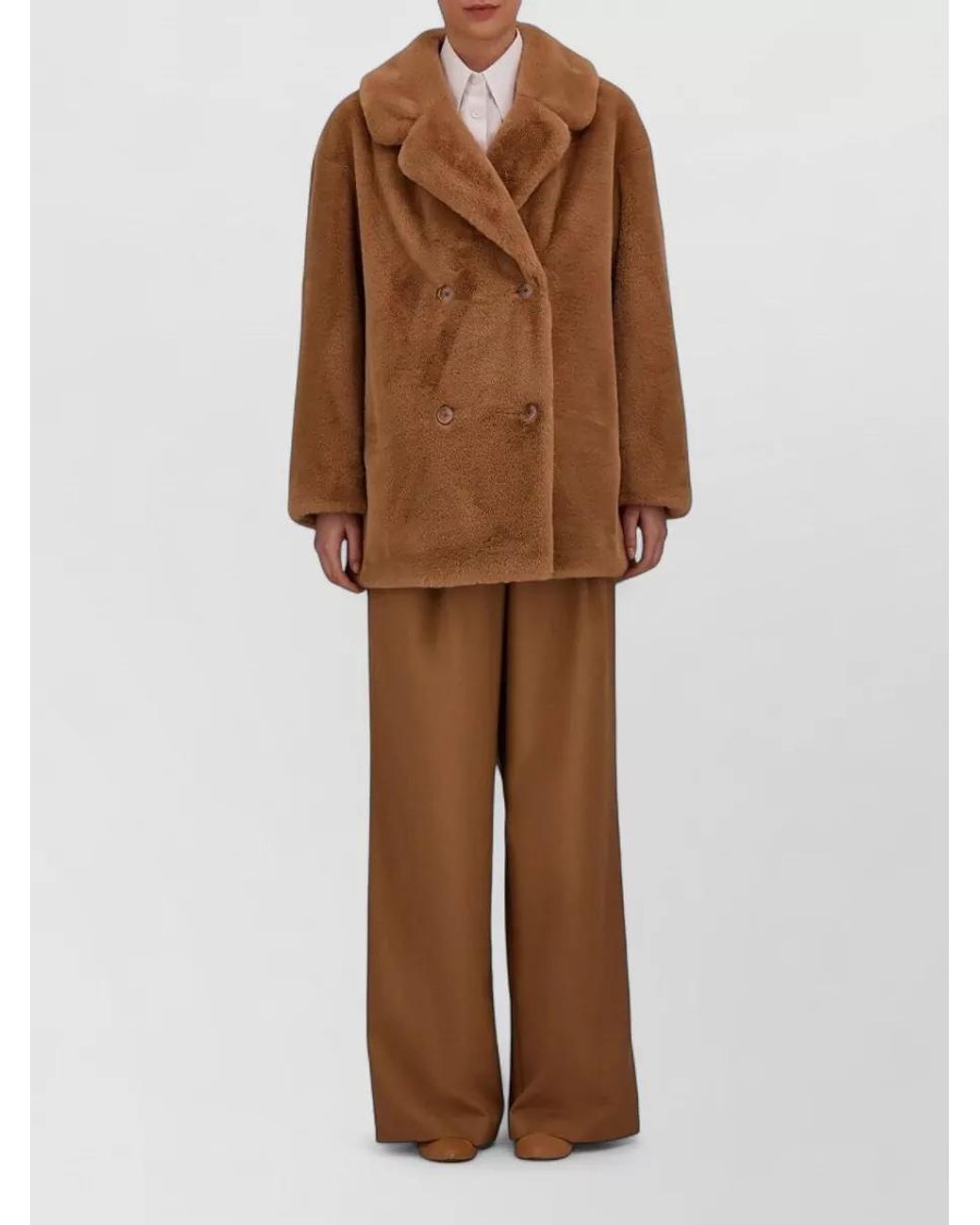 Herno Brown Double Breasted Faux Fur Coat