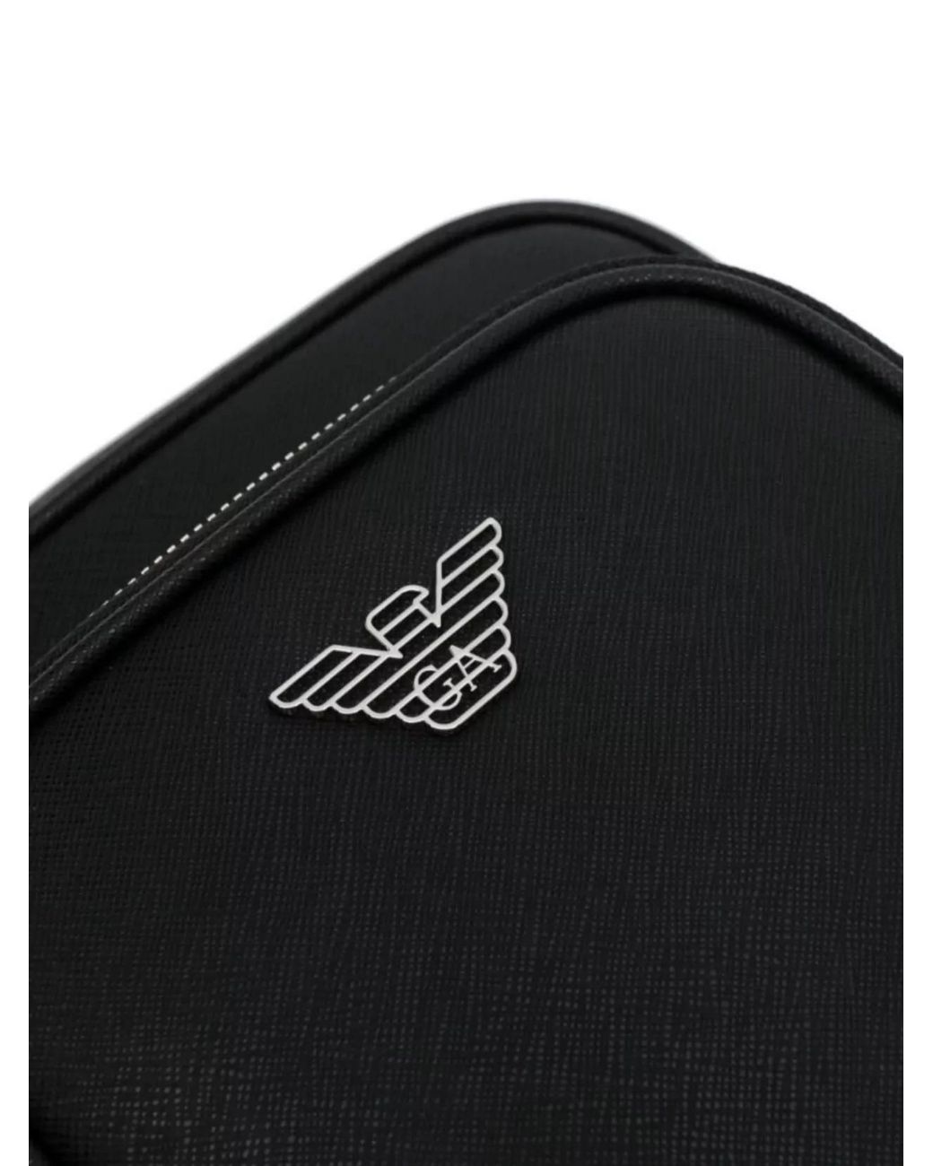 Emporio Armani Black Leather Logo-Plaque Crossbody Bag for men