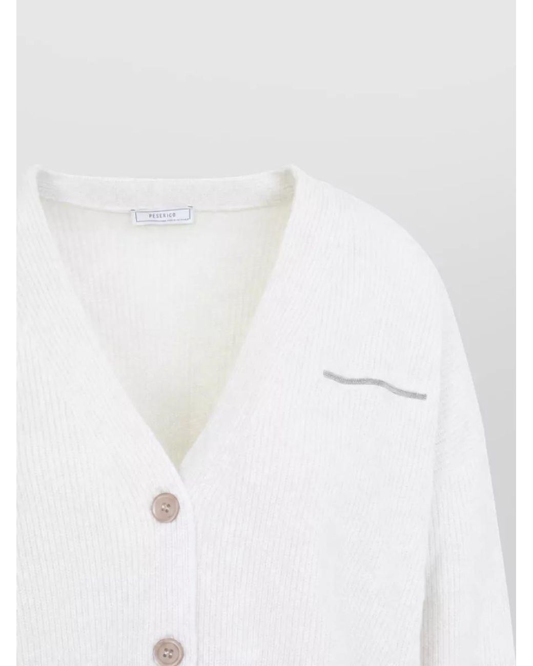 Peserico White Cashmere Silk Wool Ribbed V-Neck Cardigan