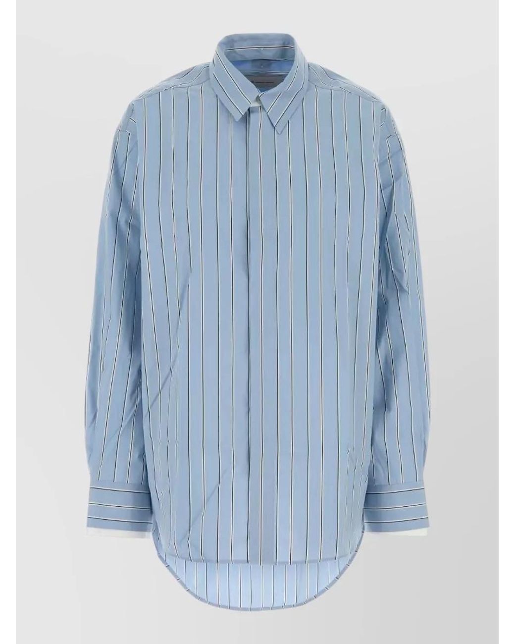 AMI Blue Cotton Embroidered Poplin Oversized Shirt for men