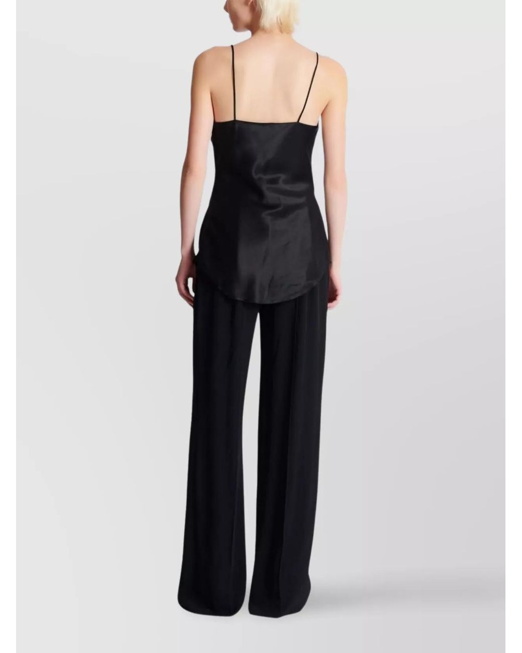 Balmain Black Silk Square-Neck Tank Top