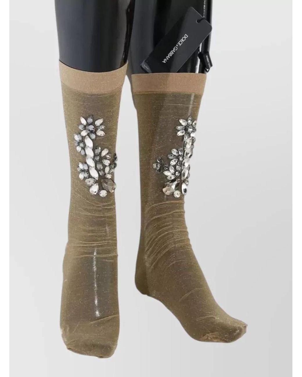 Dolce & Gabbana Green Metallic Crystal-Embellished Socks