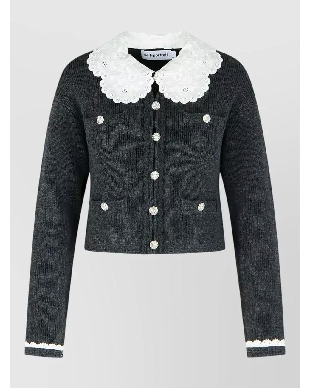 Self-Portrait Black Cashmere-Blend Relaxed-Fit Cropped Cardigan