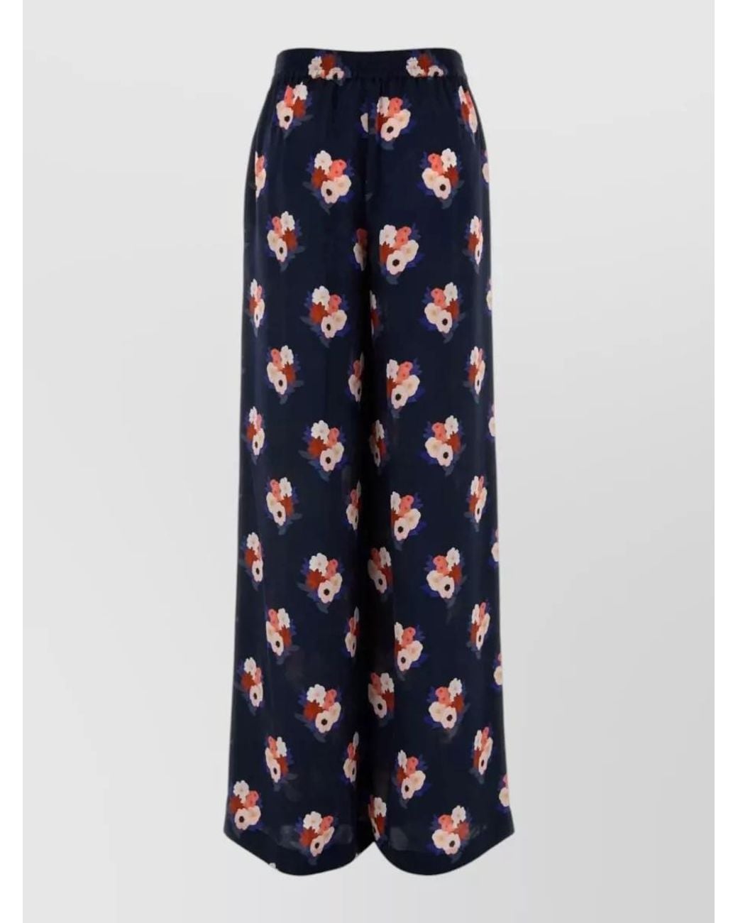 Fendi Blue Silk Printed Wide-Leg Trousers