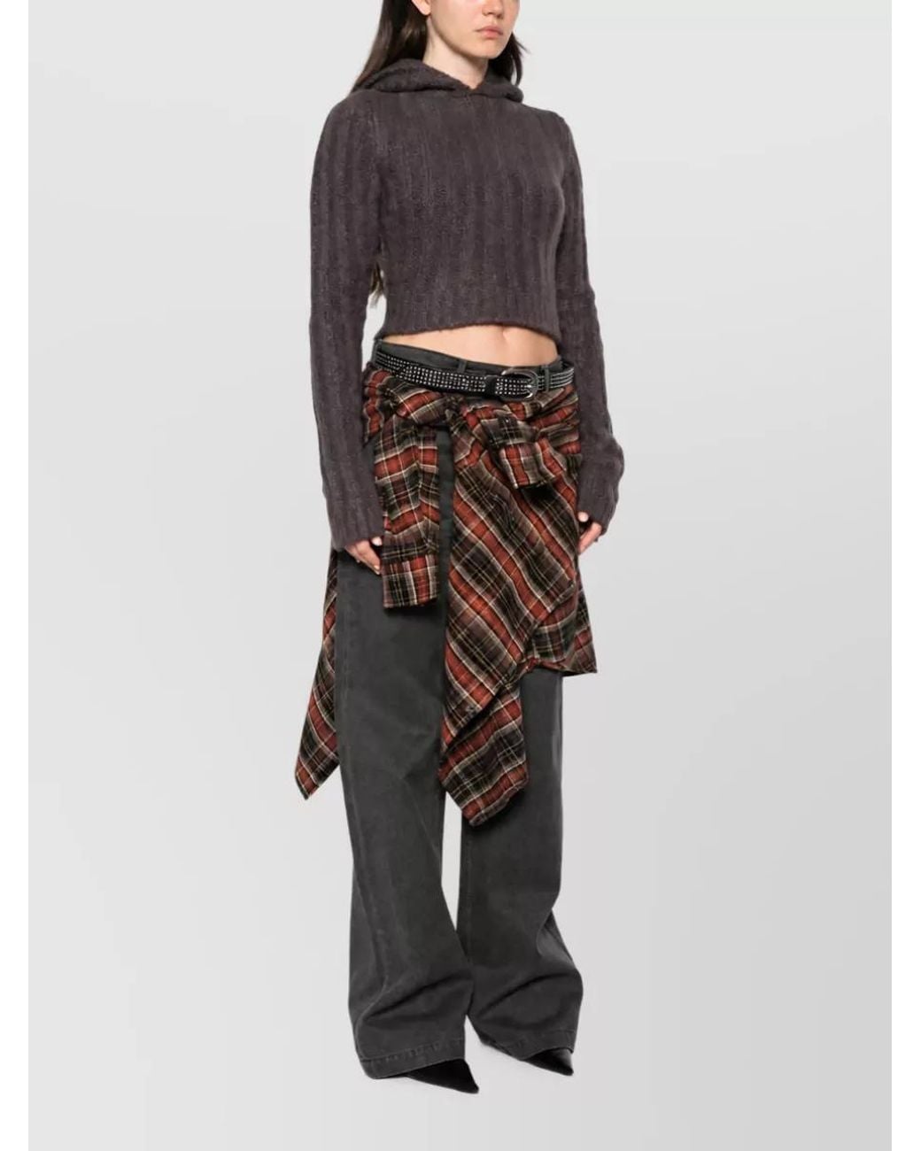 Rick Owens Multicolor Cashmere Silk Ribbed Cropped Hoodie