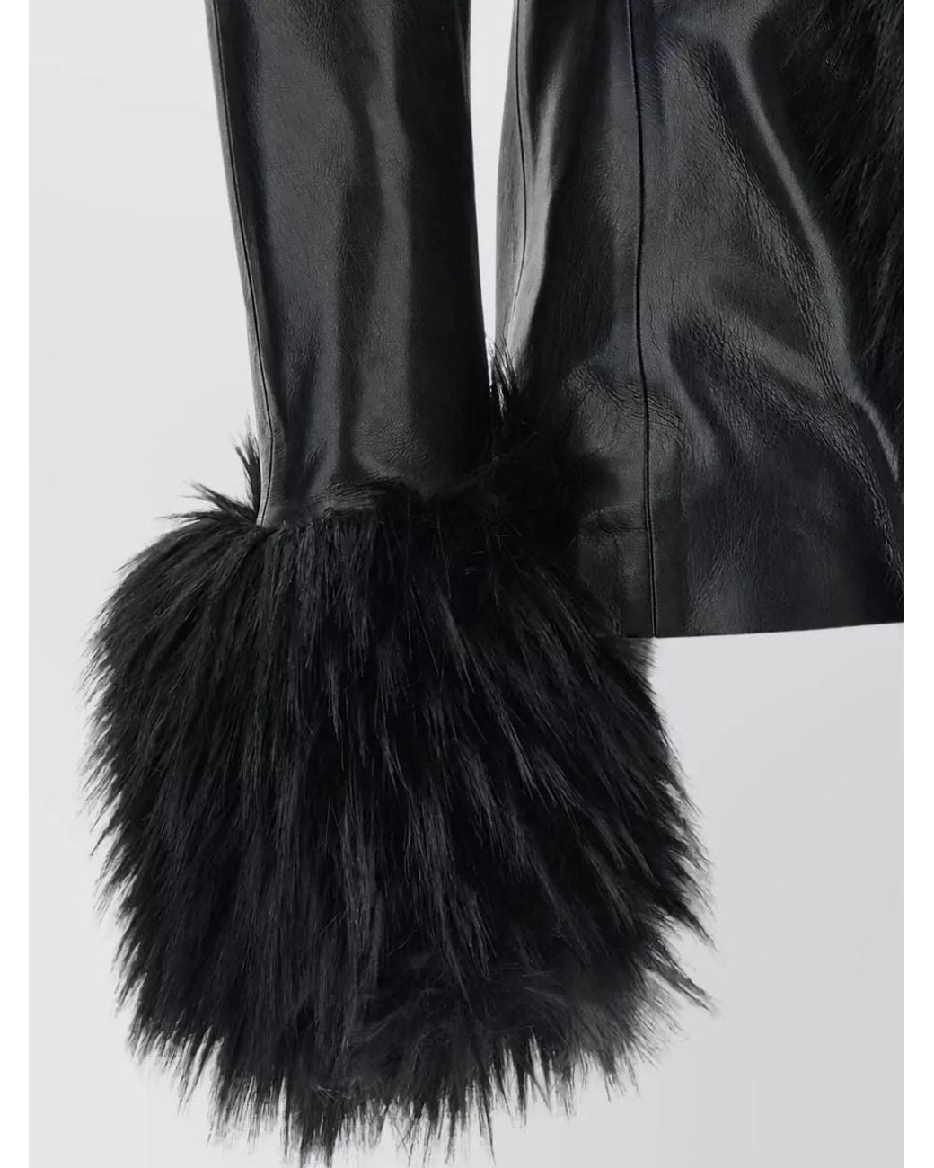 ANDAMANE Black Faux Fur Trim Leather-Effect Fitted Jacket