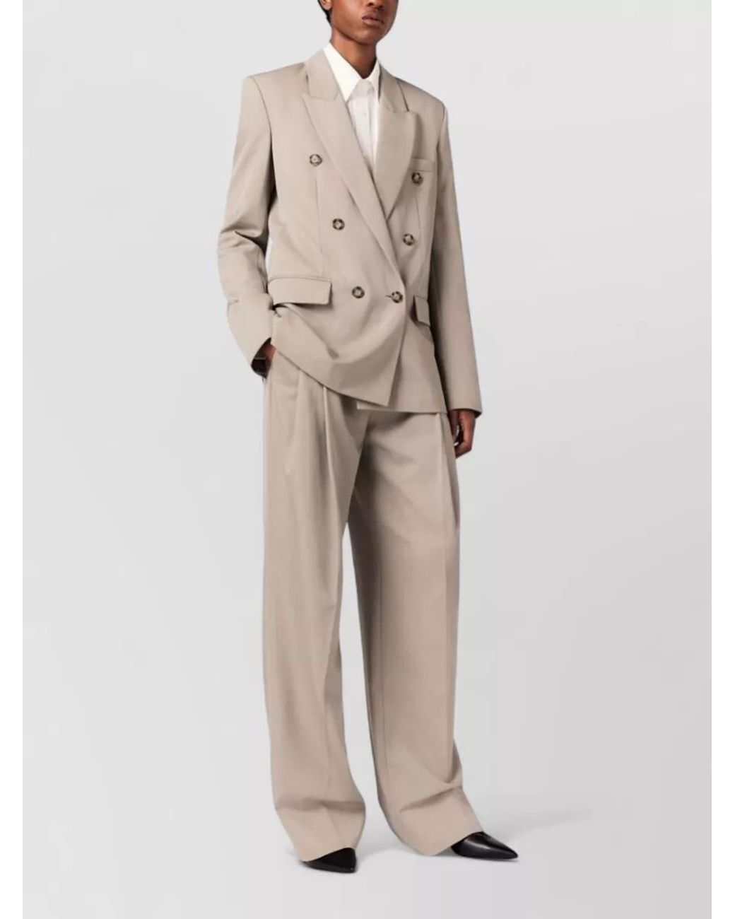 Stella McCartney Natural Wool Pleated Straight-Leg Trousers