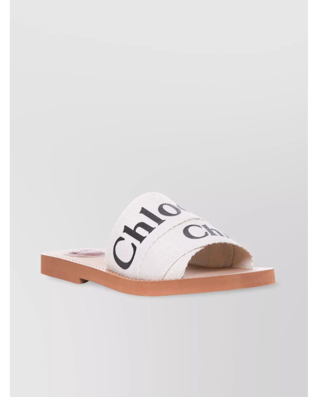 Chloé White Linen Logo-Print Sandals