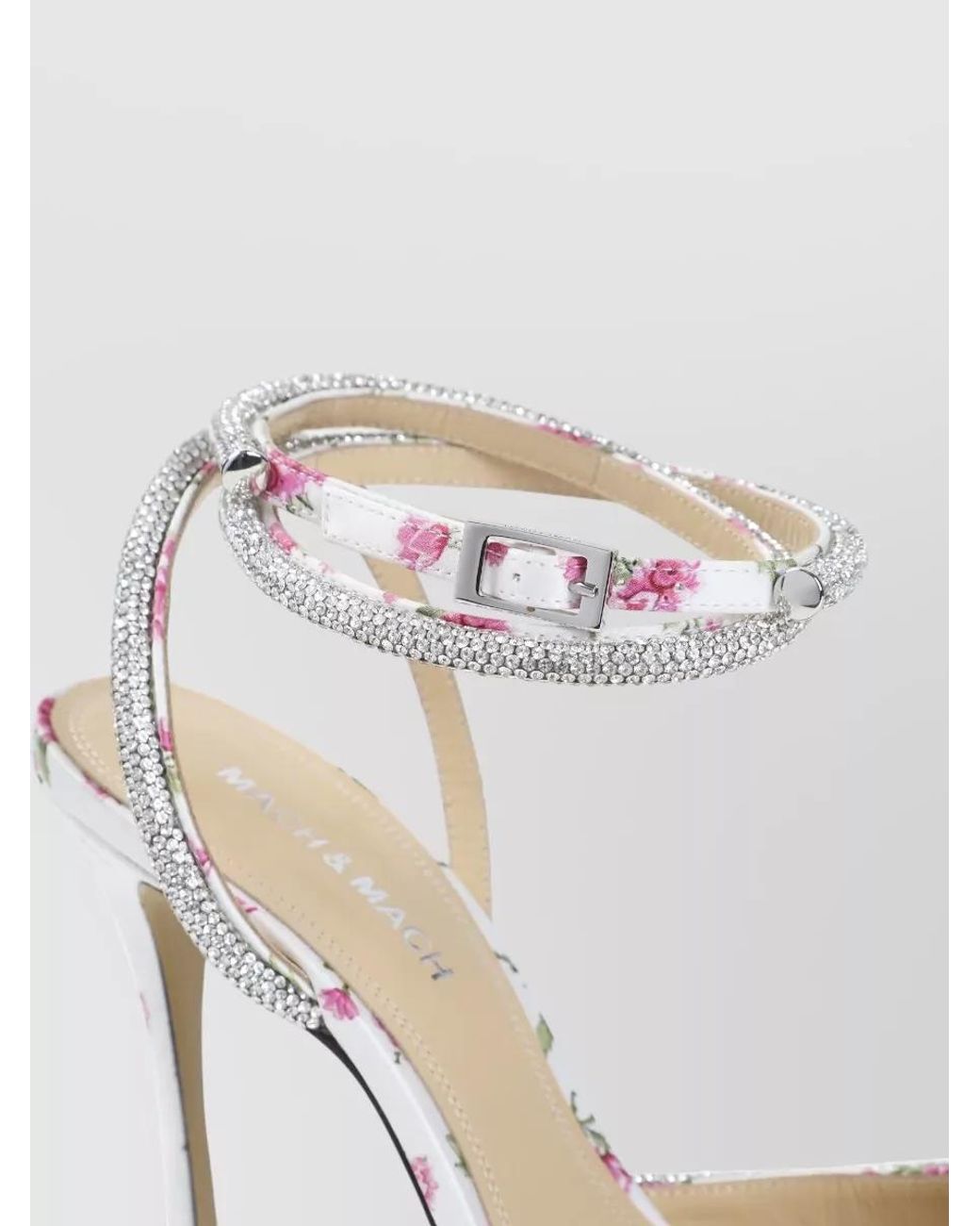 Mach & Mach White Floral Satin High-Heel Sandals