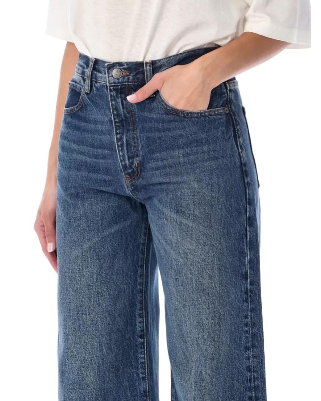 FRAME Blue Denim High-Rise Wide-Leg Jeans