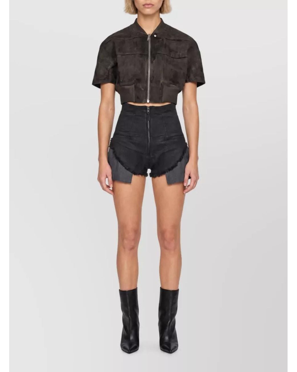 Rick Owens Black Denim Cropped Short-Sleeve Bomber Jacket