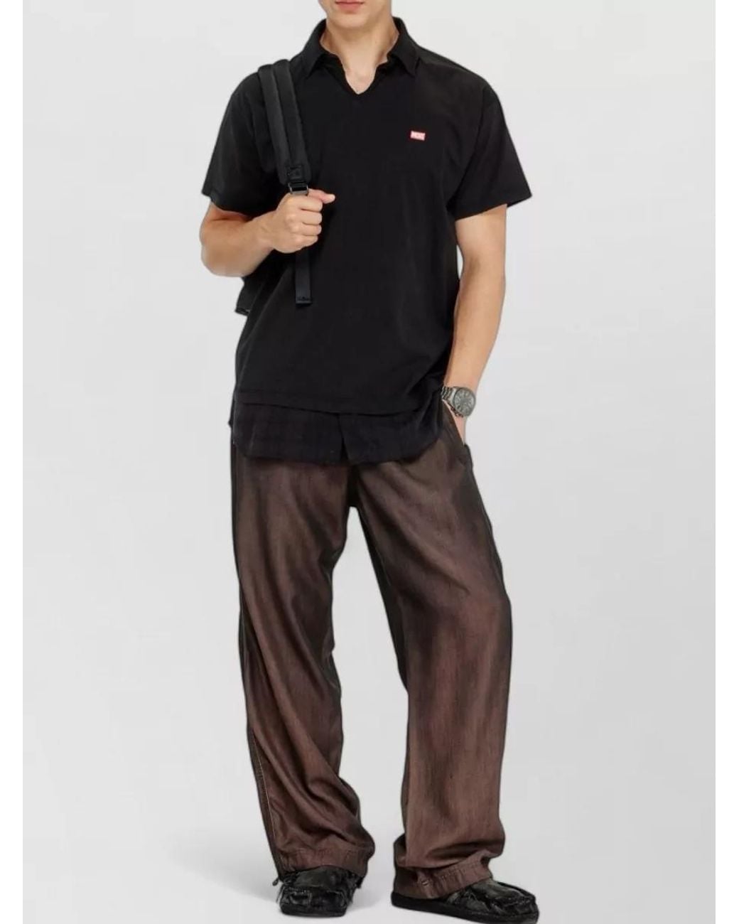 DIESEL Black Jersey Polo Shirt Regular Fit Check Flannel for men