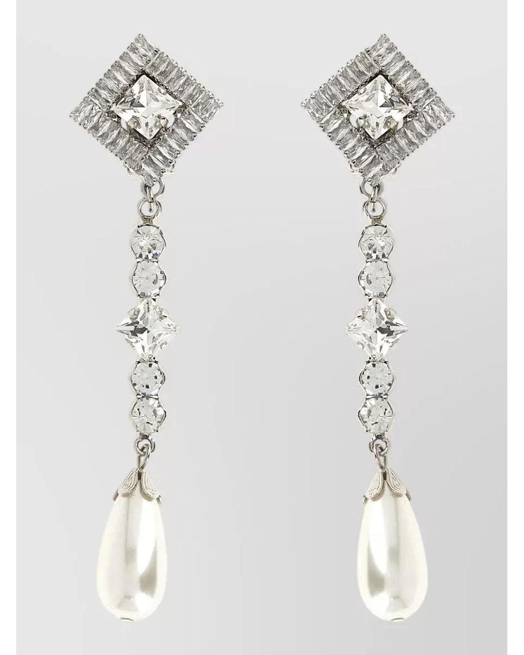 Alessandra Rich White Crystal Pearl Pendant Earrings