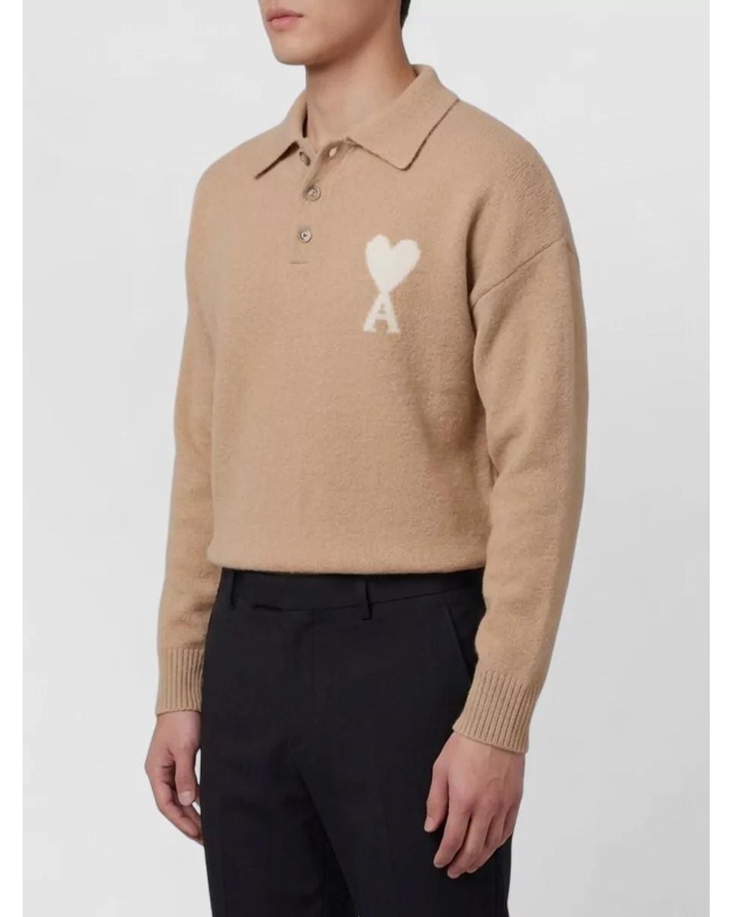 AMI Natural Logo Polo Sweater for men