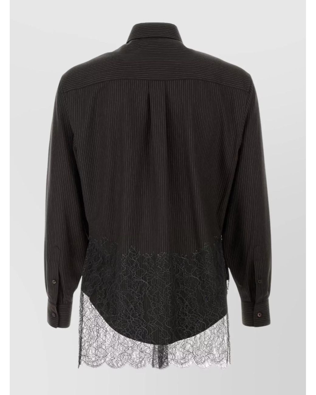 Fendi Gray Virgin Wool Pinstripe Lace Shirt for men