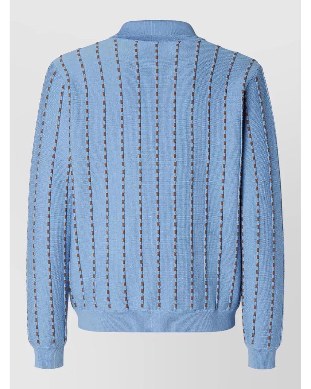 Fendi Blue Cotton Ribbed Long-Sleeve Polo Sweater for men