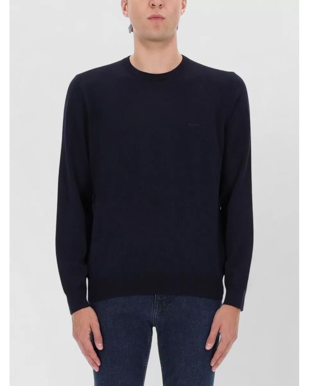 Boss Blue Virgin Wool Regular-Fit Jumper for men