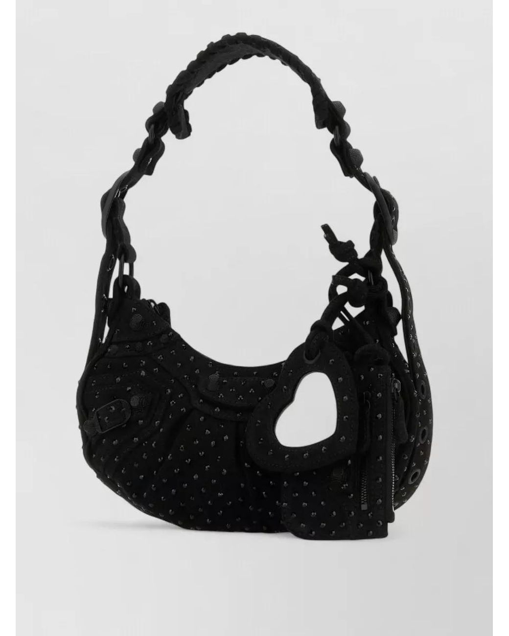 Balenciaga Black Le Cagole Xs Denim Embellished Shoulder Bag