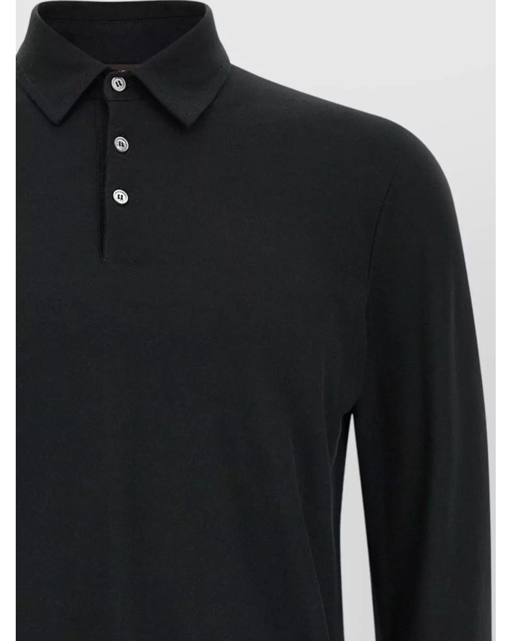 Zanone Black Cotton Long-Sleeve Polo Shirt for men