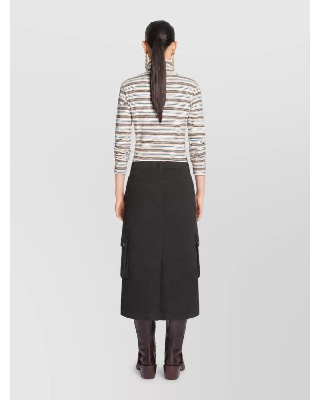Dries Van Noten Black Knee-Length Cargo Skirt