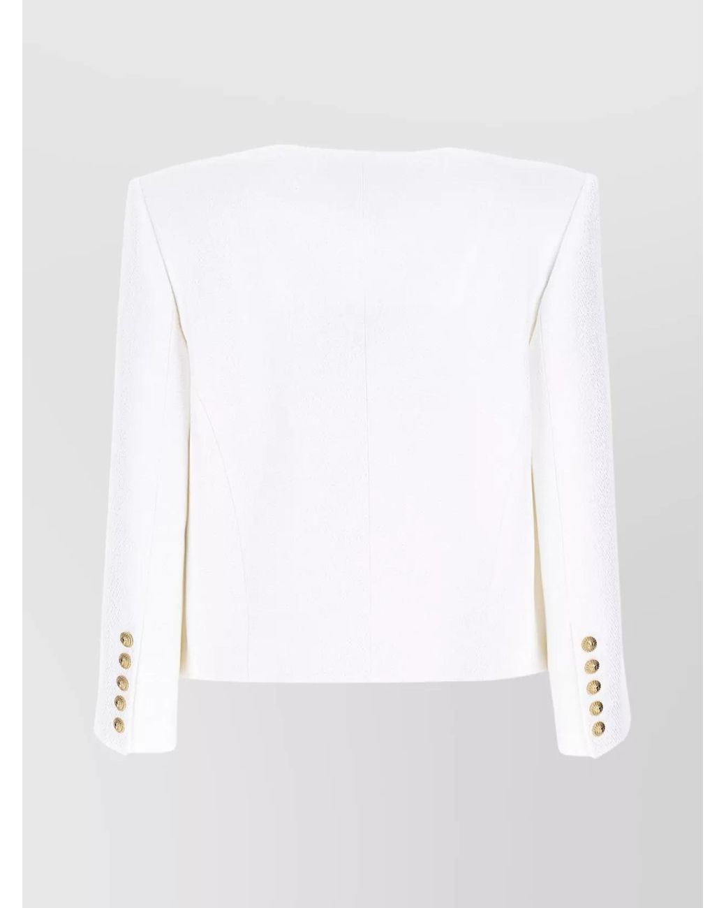 Balmain White Cutout Collar Cropped Blazer