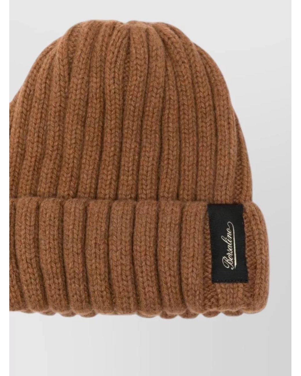 Borsalino Brown Cashmere Ribbed Beanie