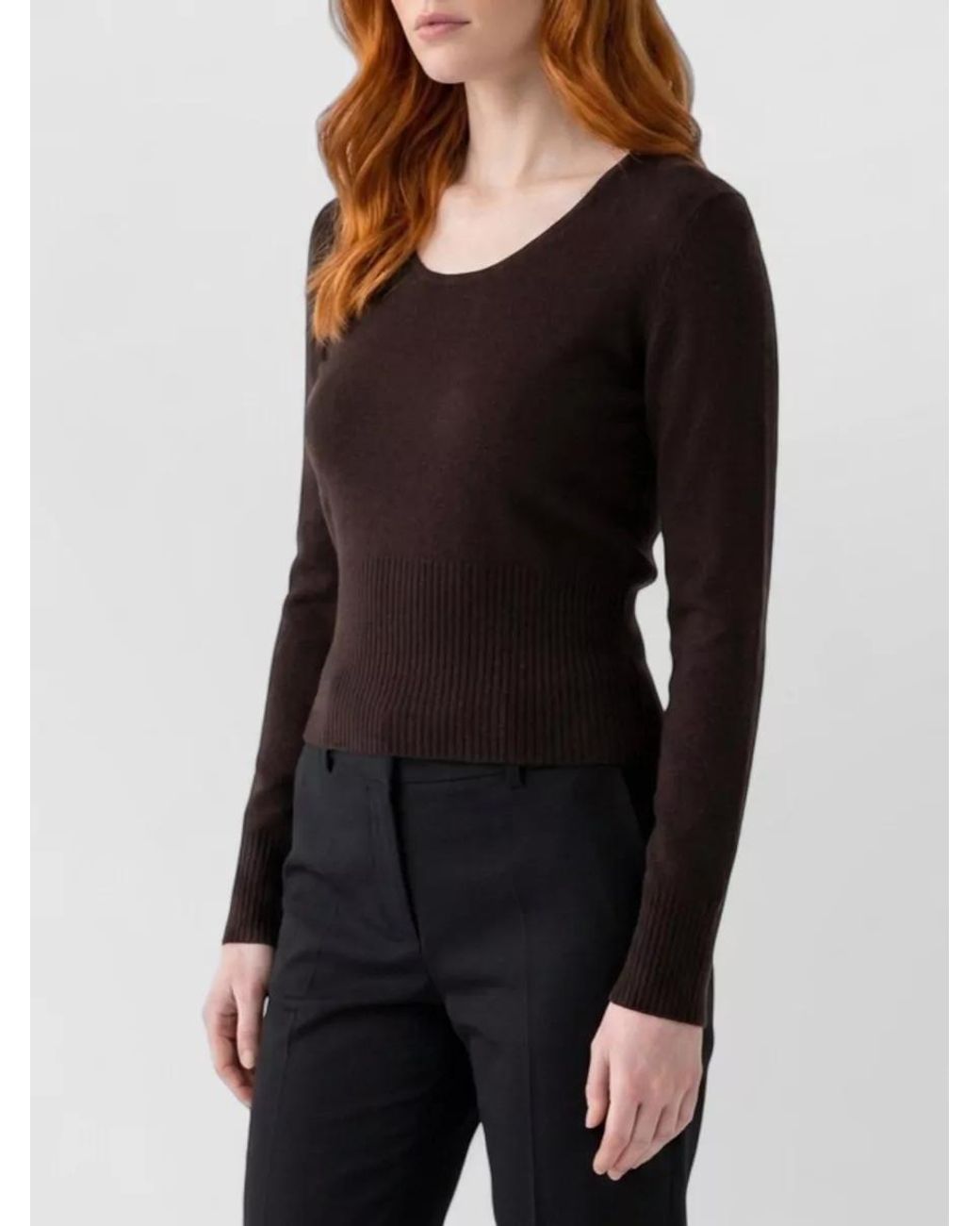 Max Mara Black Cashmere Wool Ribbed Crewneck Sweater
