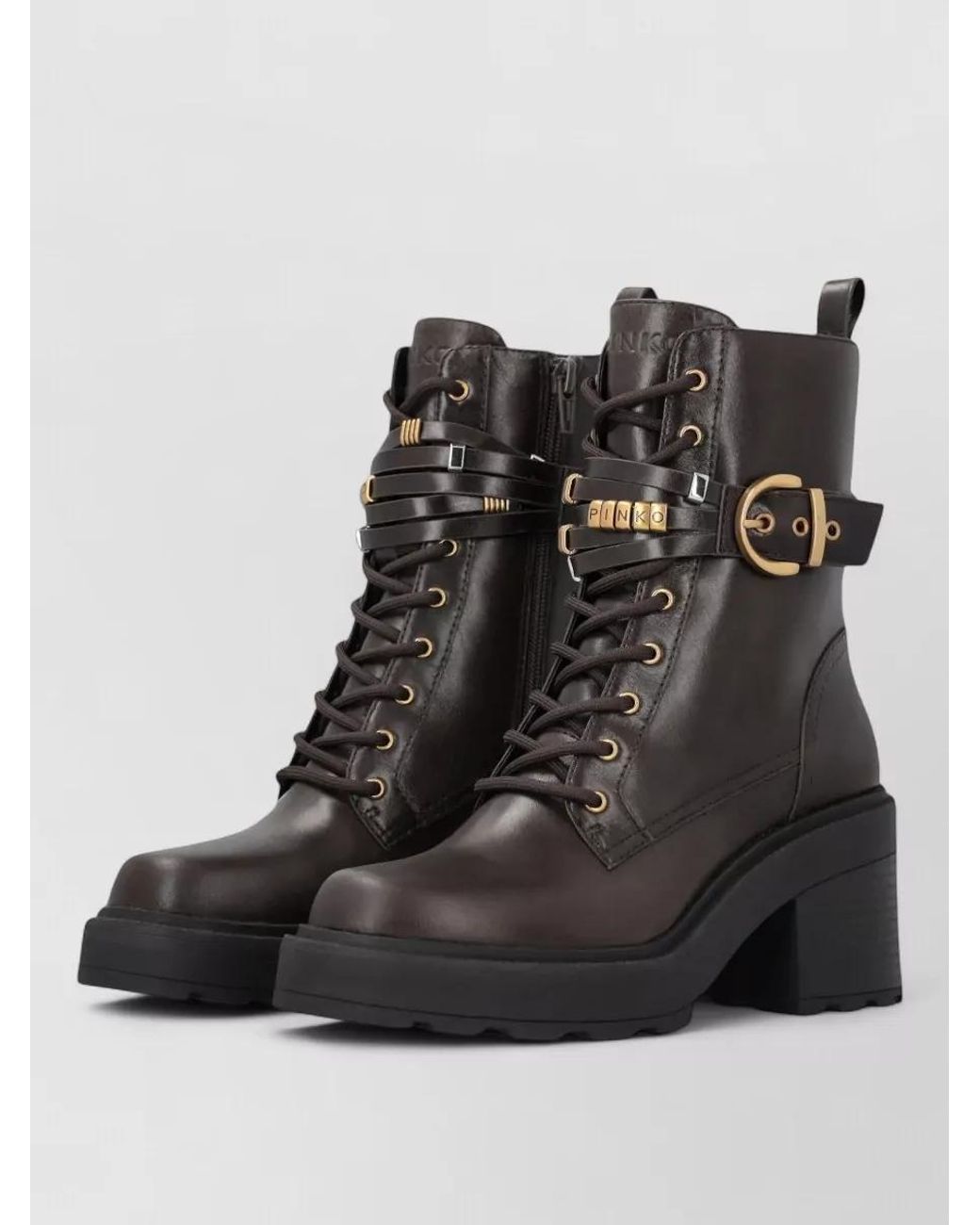 Pinko Black Calf Leather Lace-Up Ankle Boots