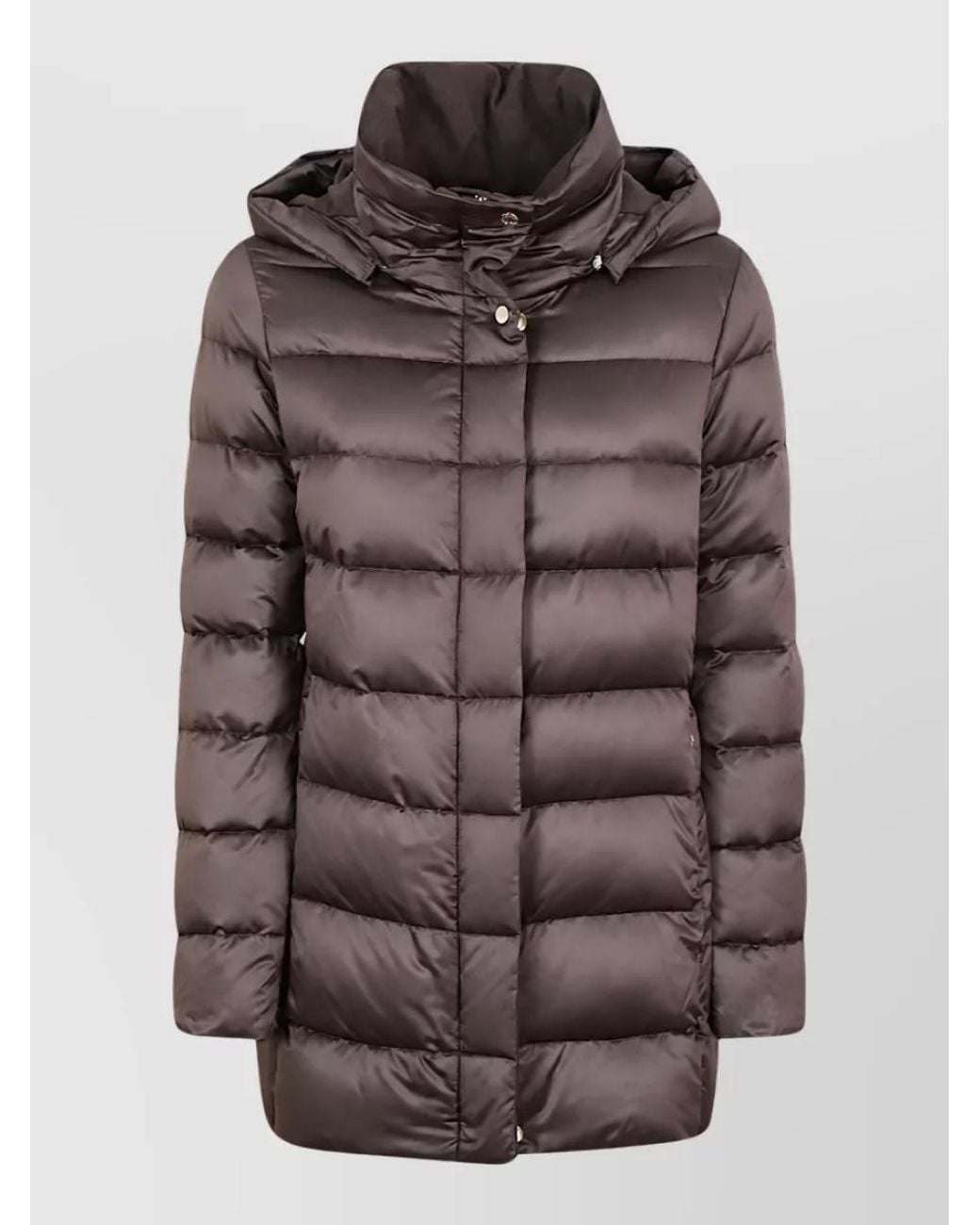 Moorer Brown Longline Quilted Hooded Puffer Jacket