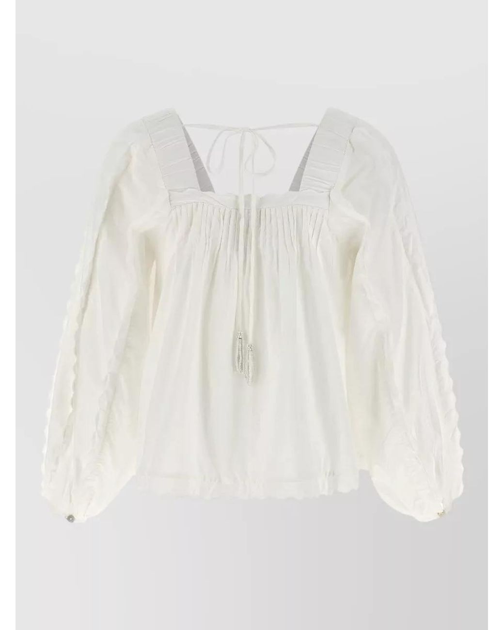 Farm Rio White Cotton Square Neck Long Sleeve Blouse
