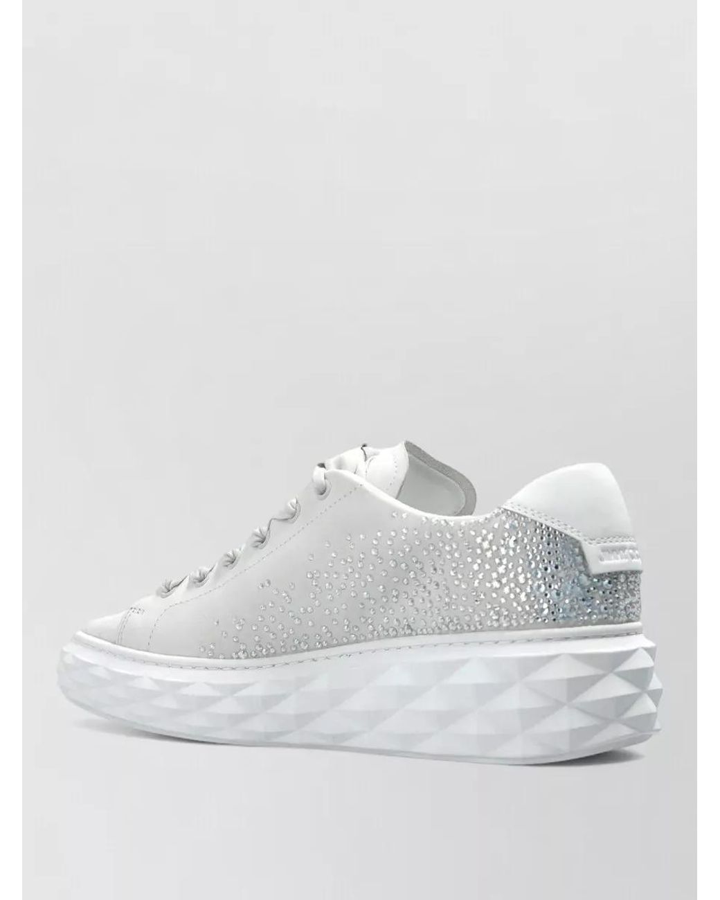 Jimmy Choo White Crystal Embellished Leather Lace Up Sneakers