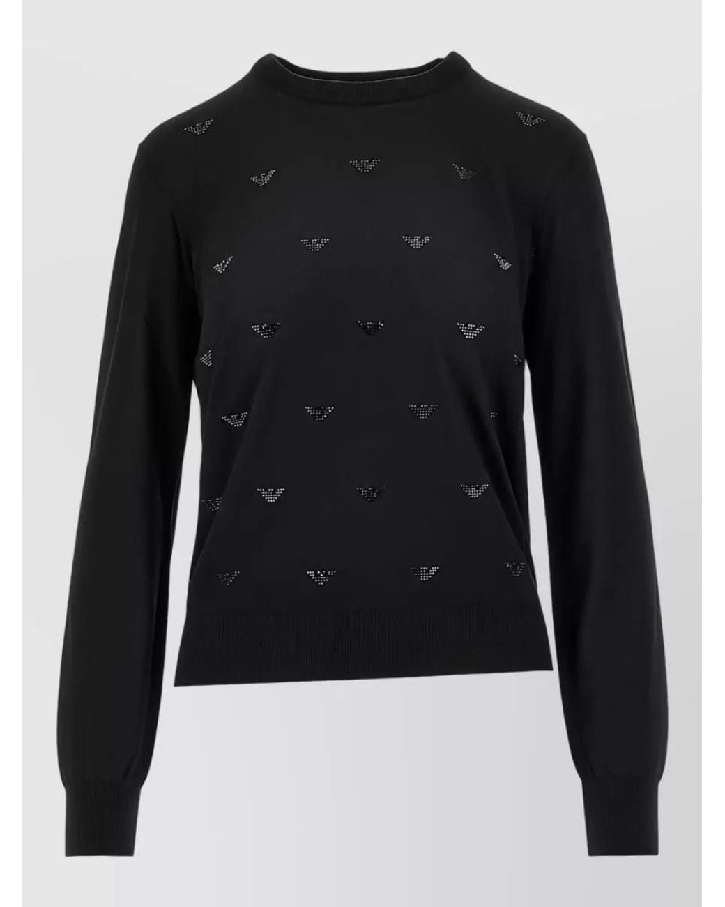 Emporio Armani Black Crystal Embellished Ribbed Wool Crewneck Sweater