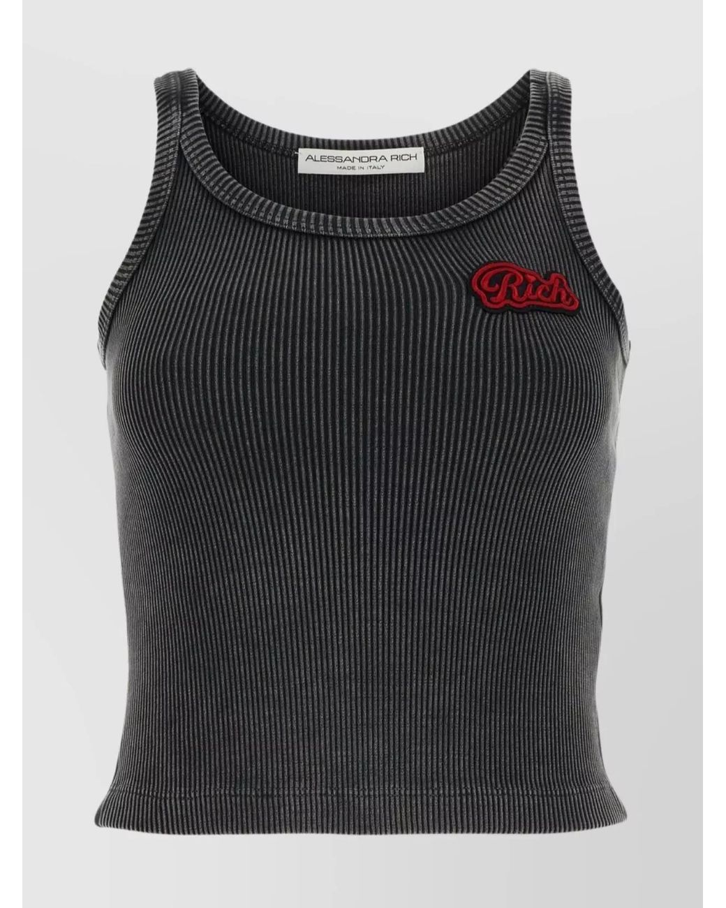 Alessandra Rich Black Ribbed Cotton Tank Top
