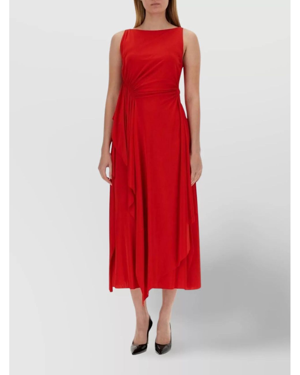Lanvin Red Draped Midi Dress