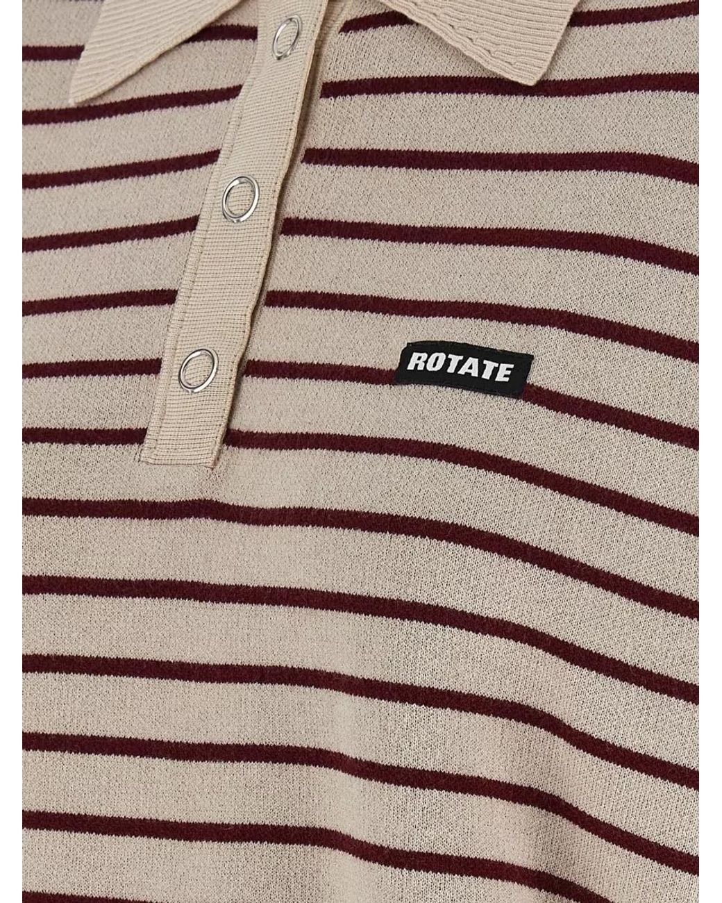 ROTATE BIRGER CHRISTENSEN Gray Striped Ribbed Short-Sleeve Polo Shirt
