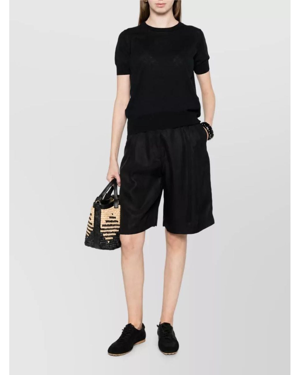 C.t. Plage Black Cashmere Crewneck Short-Sleeve Sweater