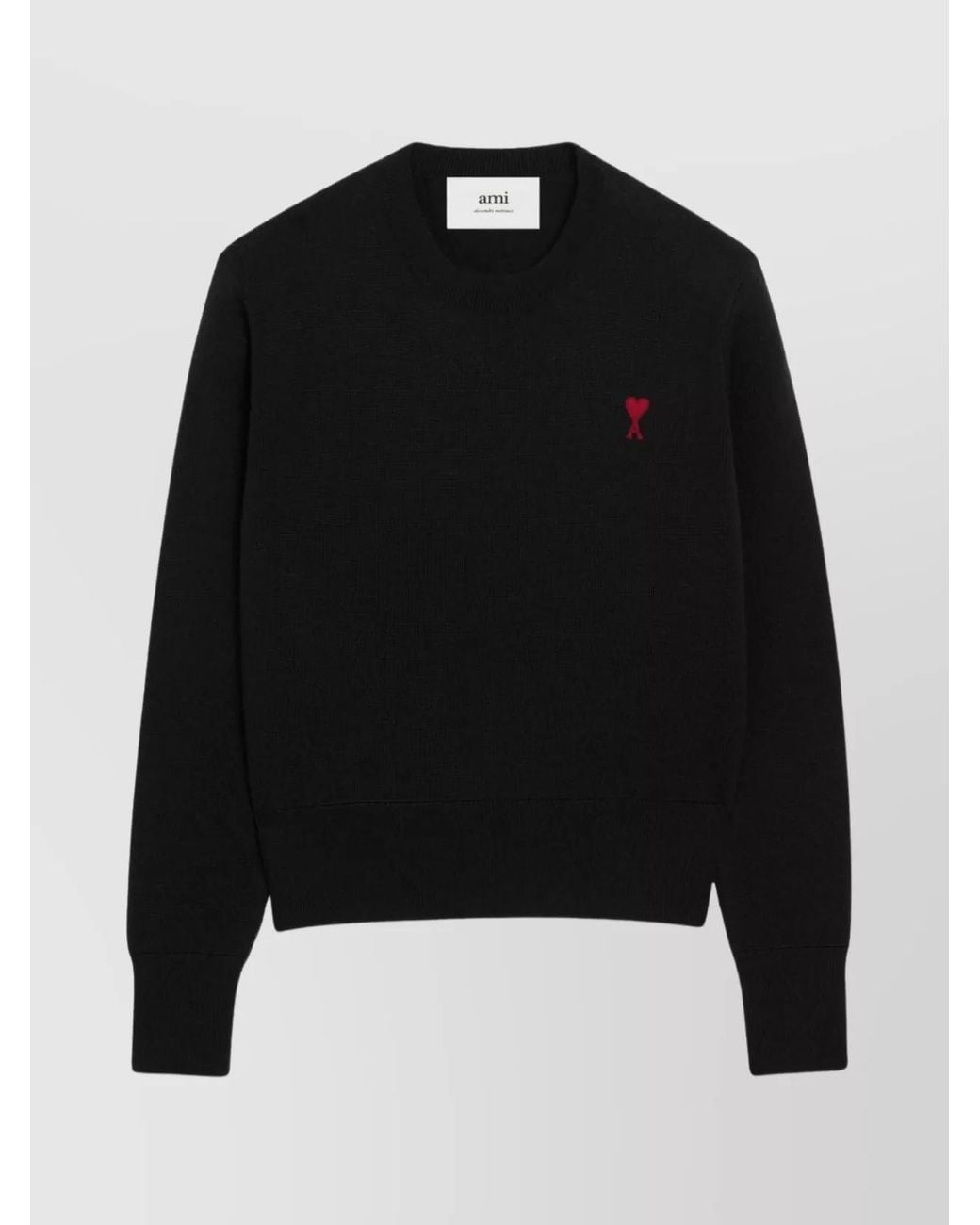 AMI Black Wool Ribbed Crew-Neck Sweater