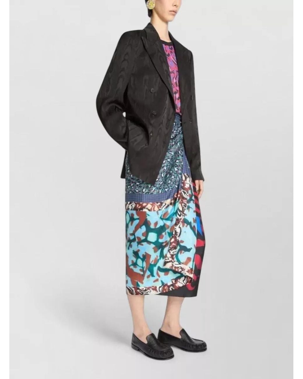 Dries Van Noten Black Double-Breasted Moiré Blazer