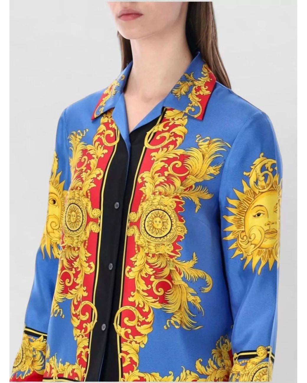 Versace Blue Printed Silk Twill Shirt
