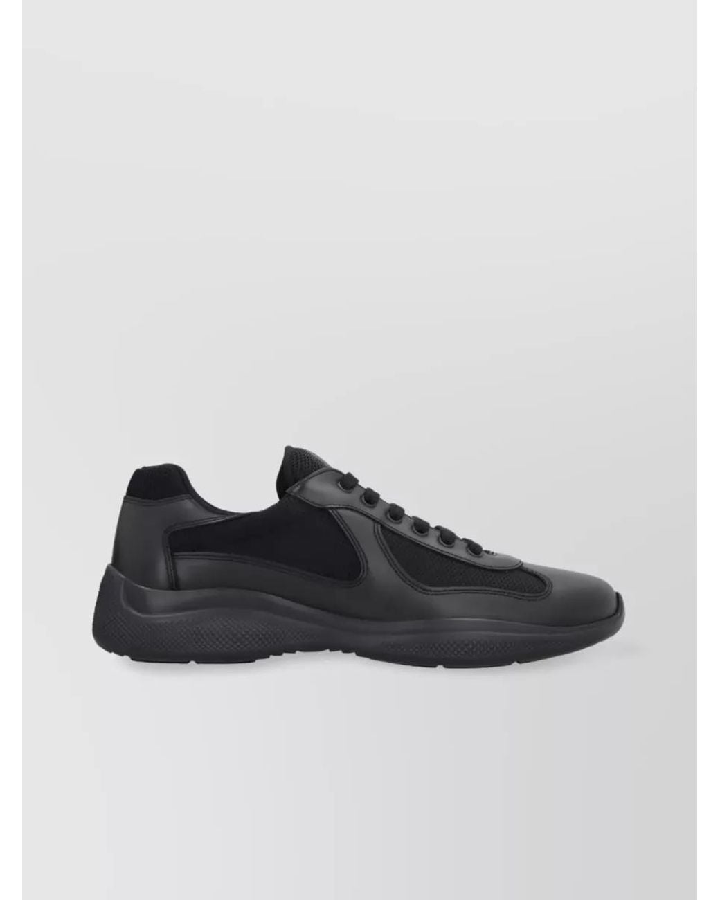 Prada Black Leather Low-Top Sneakers for men