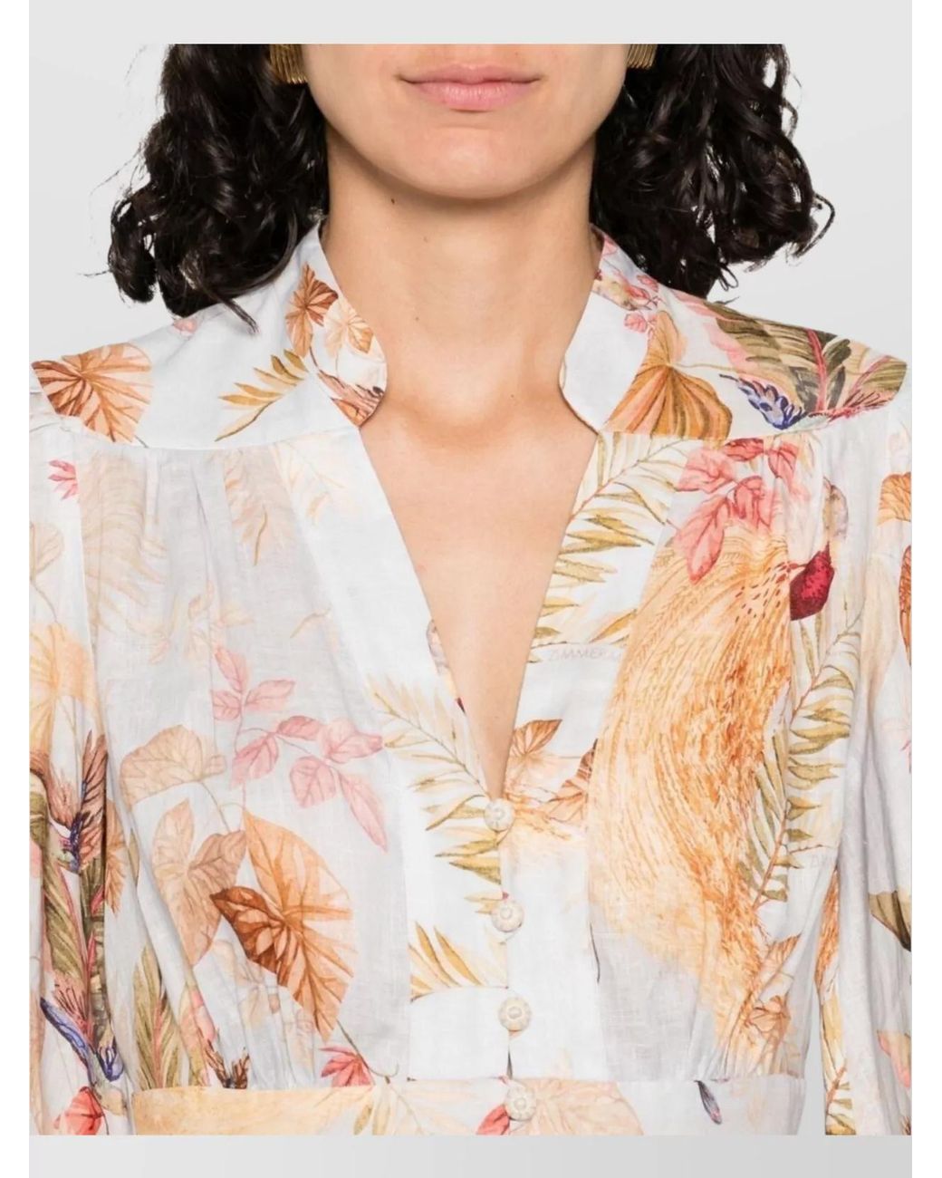 Zimmermann White Linen Ascension Printed V-Neck Long-Sleeve Mini Dress