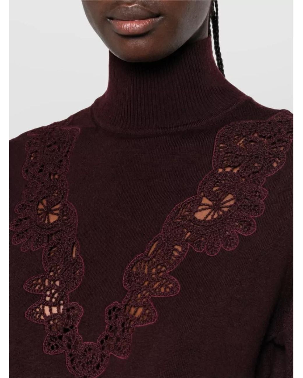 Zimmermann Purple Wool Ribbed Mock-Neck Sweater
