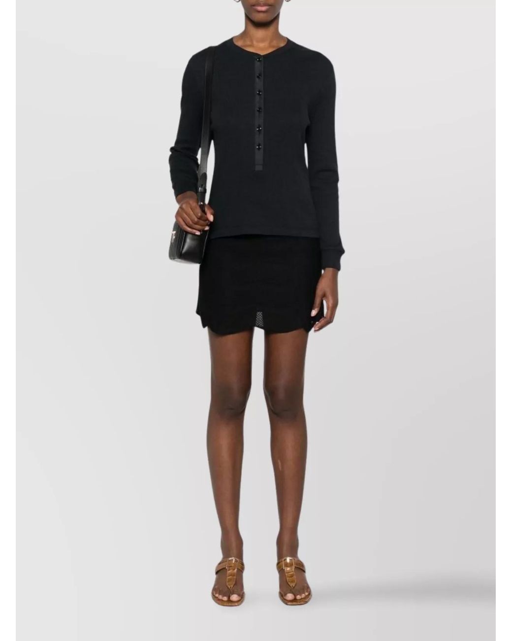 Tom Ford Black Silk Cotton Scallop Hem Mini Skirt