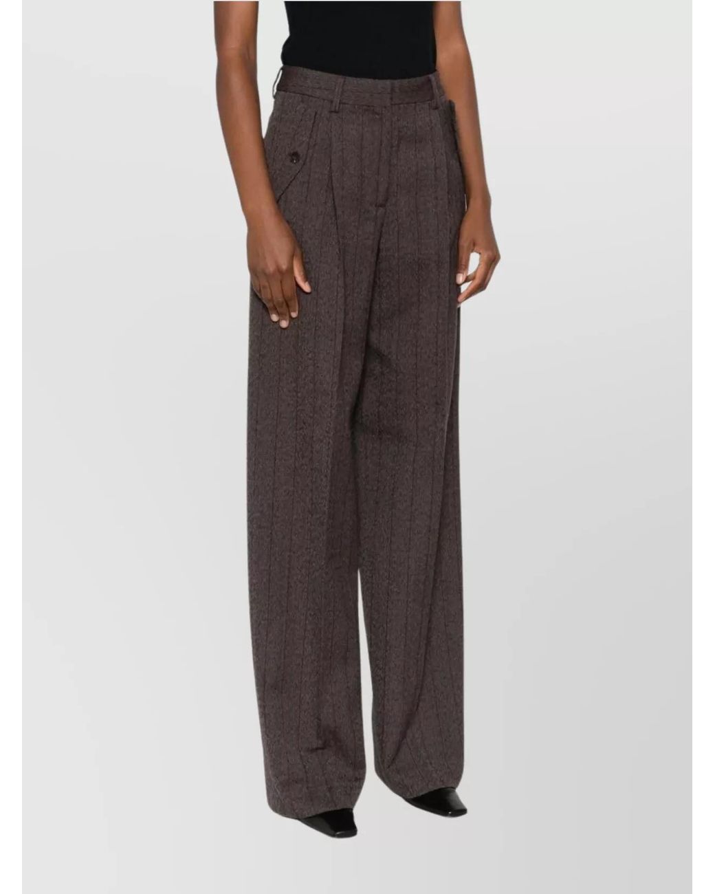 Golden Goose Deluxe Brand Gray Virgin Wool High-Rise Pinstripe Wide-Leg Trousers