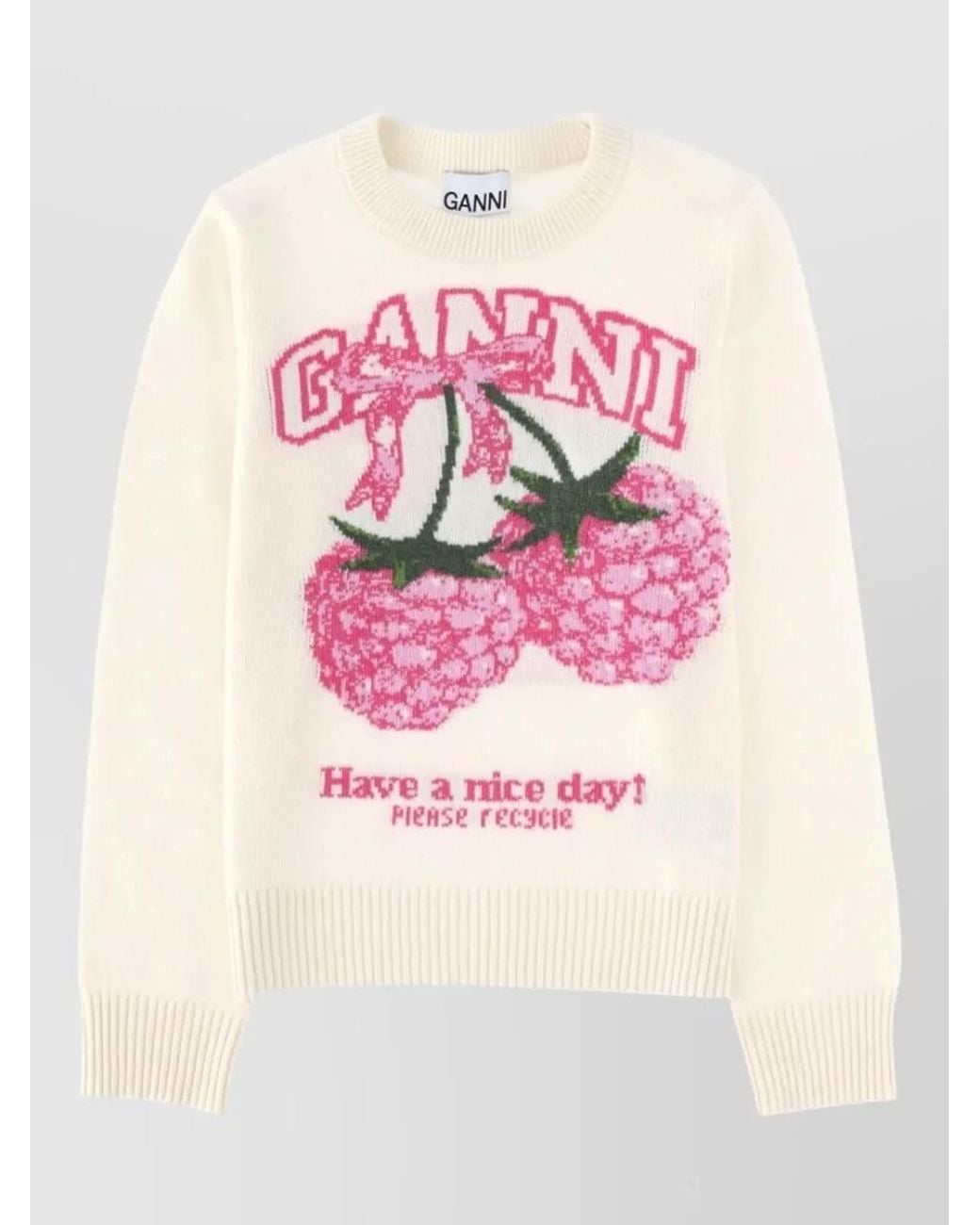 Ganni Pink Wool Graphic Sweatshirt