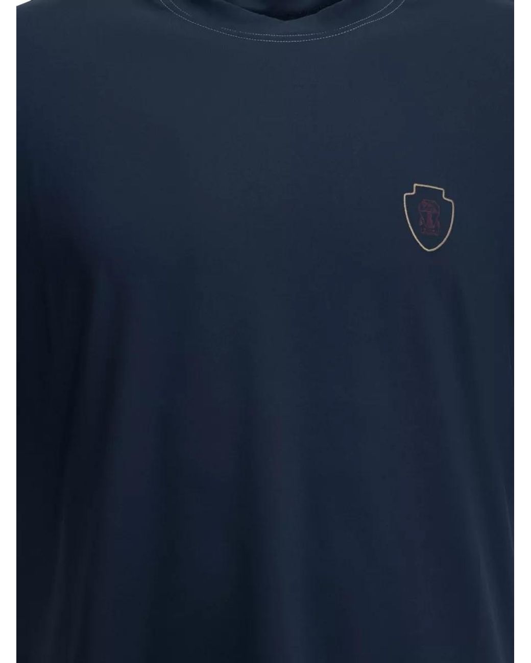 Brunello Cucinelli Blue Logo-Print Technical T-Shirt for men