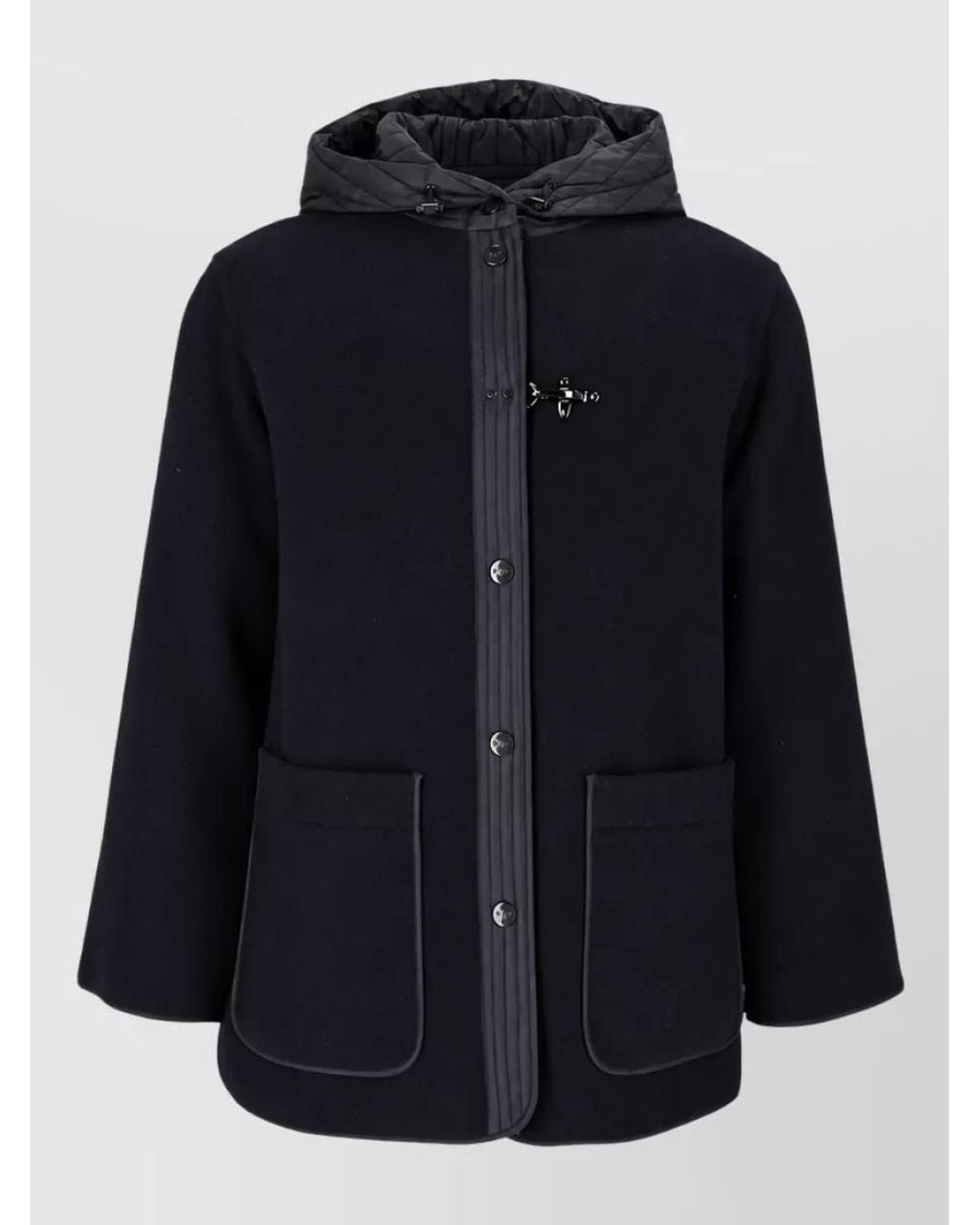 Fay Blue Quilted Hooded Single Breasted Coat