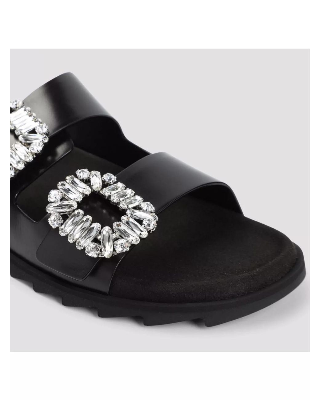 Roger Vivier Black Leather Slide Sandals